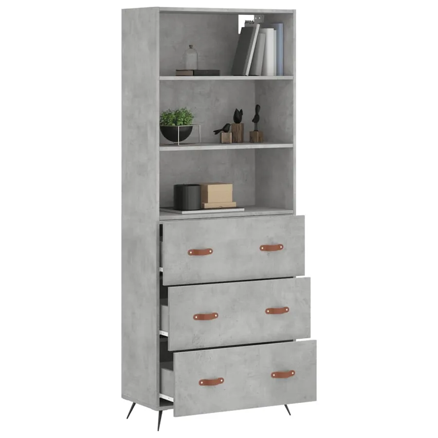Buffet haut Gris béton 69,5x34x180 cm Bois d'ingénierie - 11