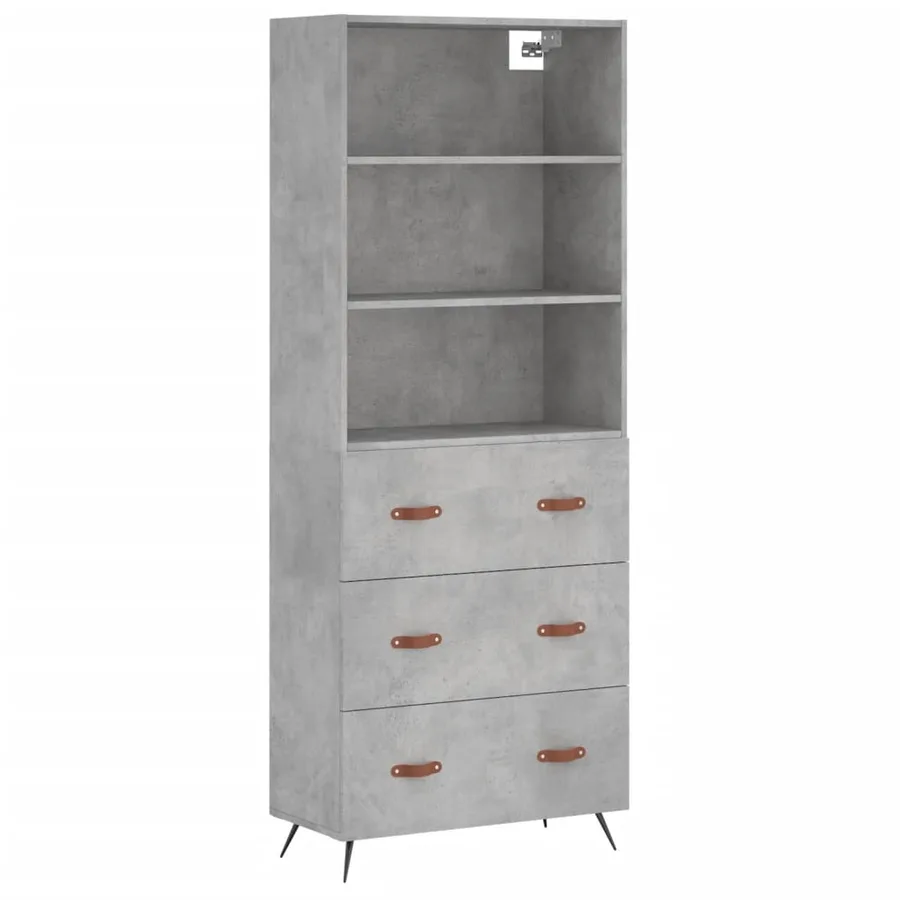 Buffet haut Gris béton 69,5x34x180 cm Bois d'ingénierie - 2