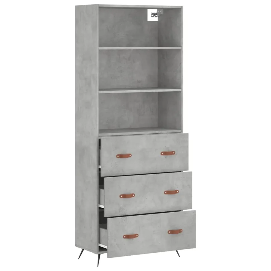 Buffet haut Gris béton 69,5x34x180 cm Bois d'ingénierie - 3