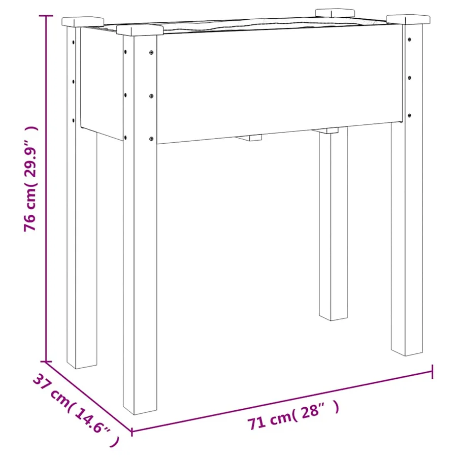 Jardinière avec doublure marron 71x37x76cm bois massif de sapin - 8
