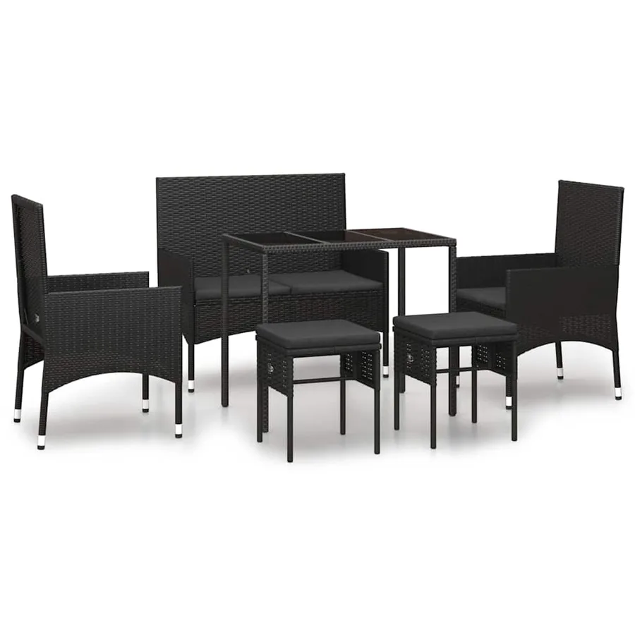 Salon de jardin 6 pcs avec coussins Noir Résine tressée - 2