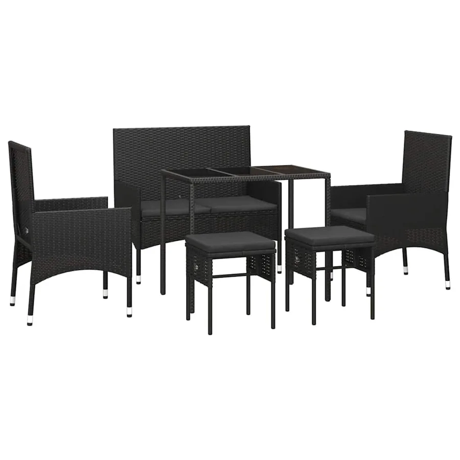 Salon de jardin 6 pcs avec coussins Noir Résine tressée - 3