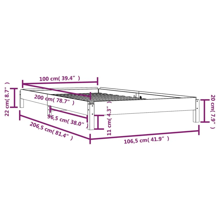 Lit empilable sans matelas blanc 100x200 cm bois de pin massif - 14