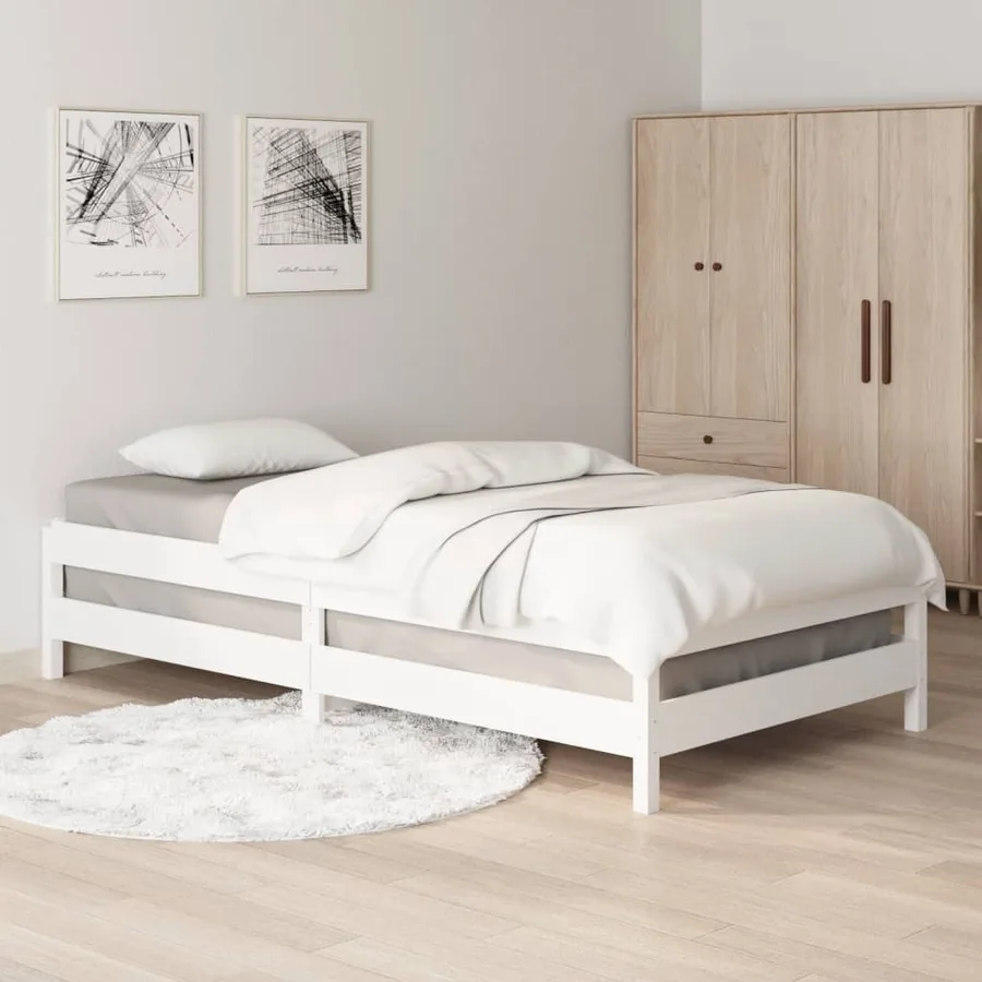 Lit empilable sans matelas blanc 100x200 cm bois de pin massif - 4