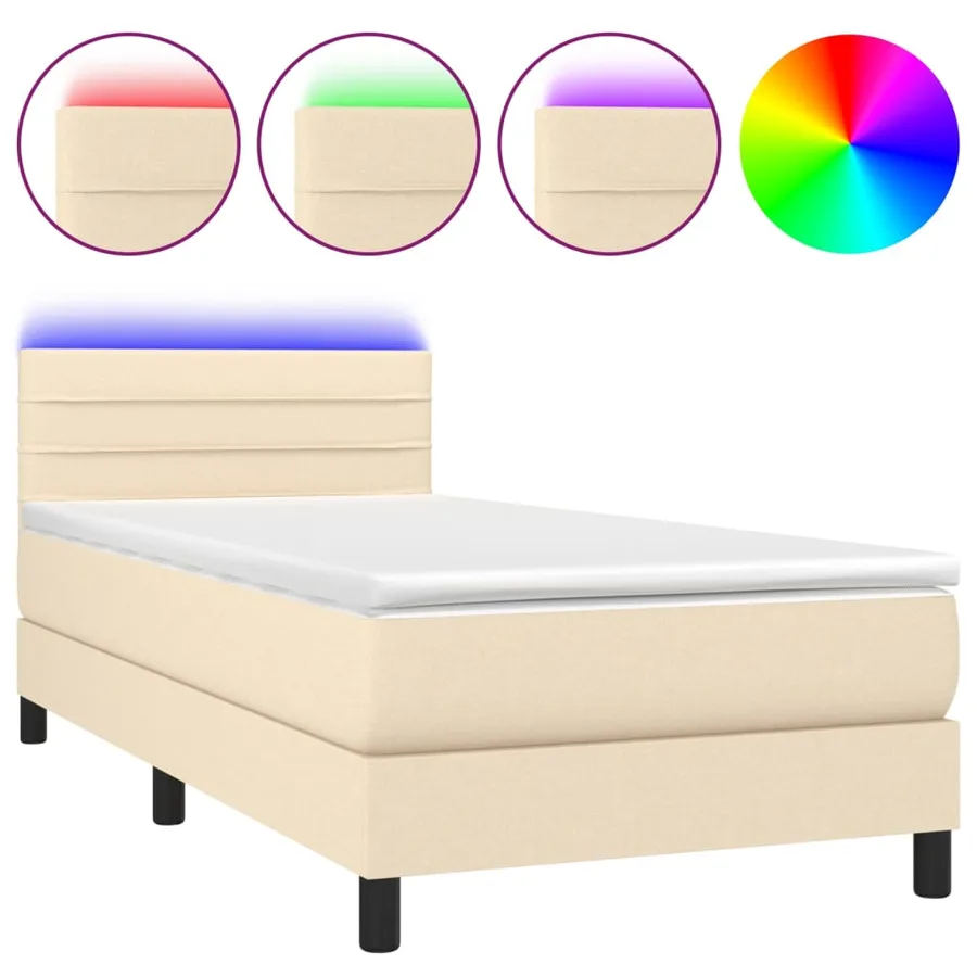 Sommier à lattes de lit avec matelas LED Crème 90x200 cm Tissu - 2