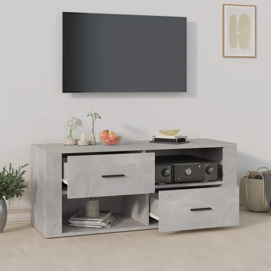 Meuble TV Gris béton 100x35x40 cm Bois d'ingénierie - 3