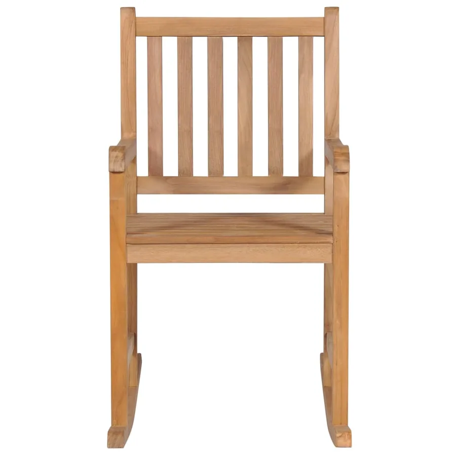 Chaise à bascule avec coussin blanc crème Bois de teck solide - 8