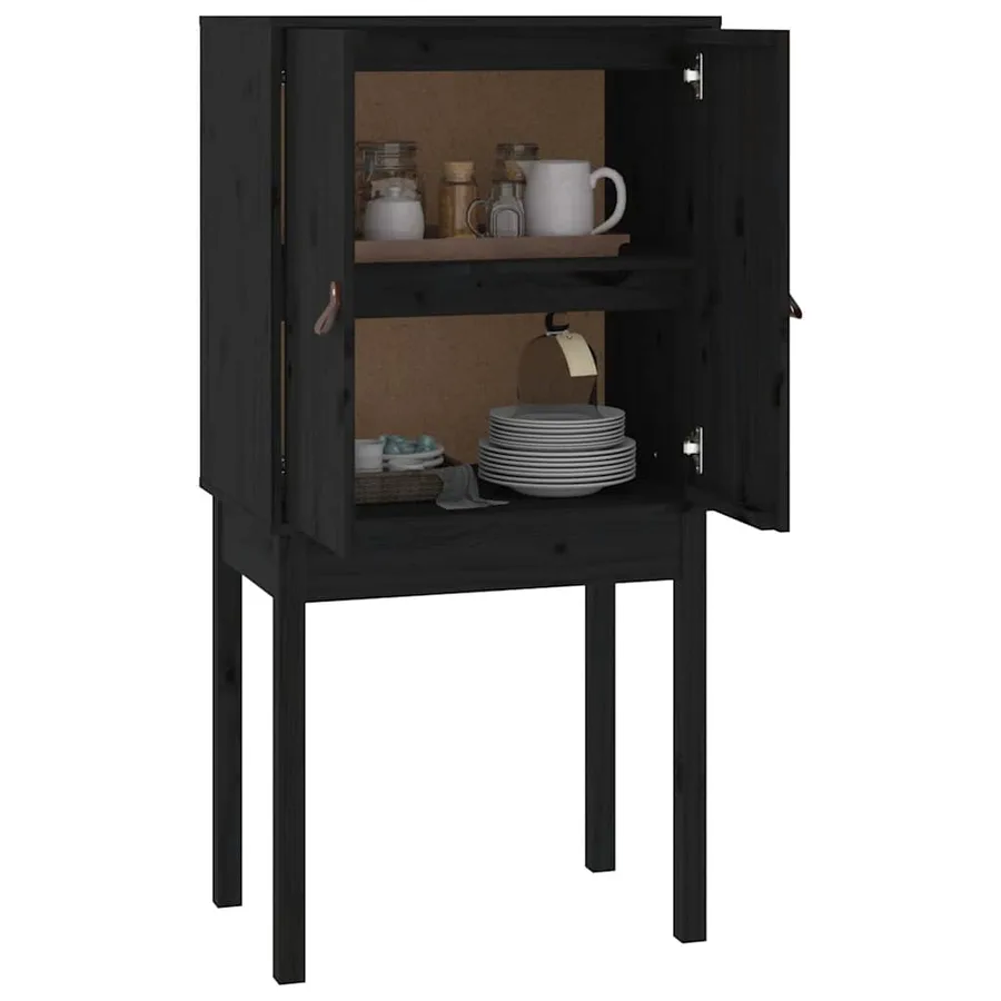 Buffet haut Noir 60x40x120 cm Bois massif de pin - 4