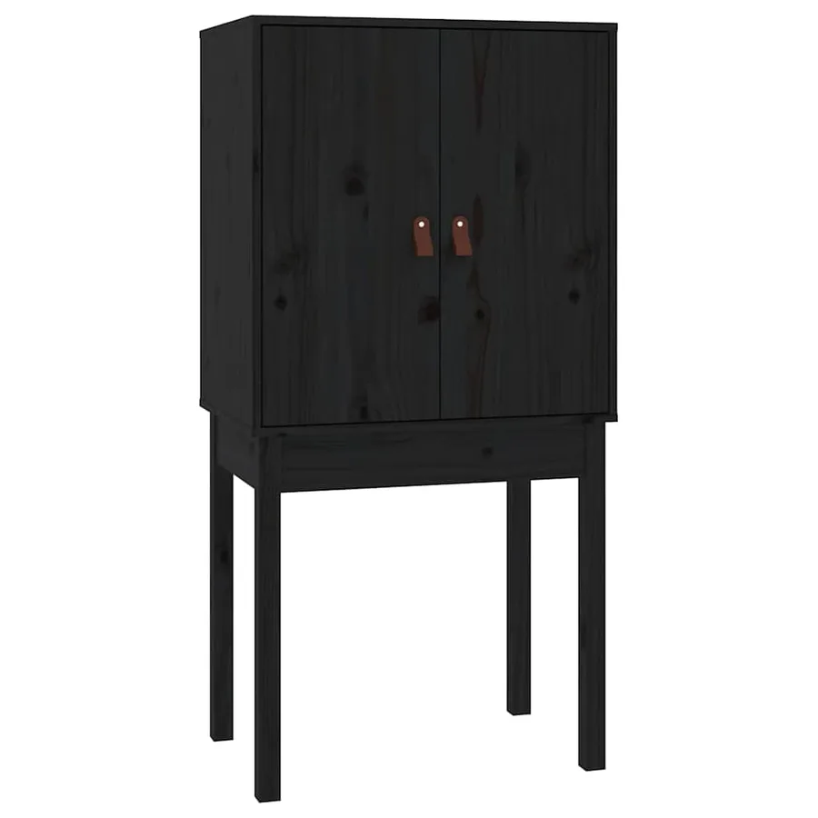 Buffet haut Noir 60x40x120 cm Bois massif de pin - 5