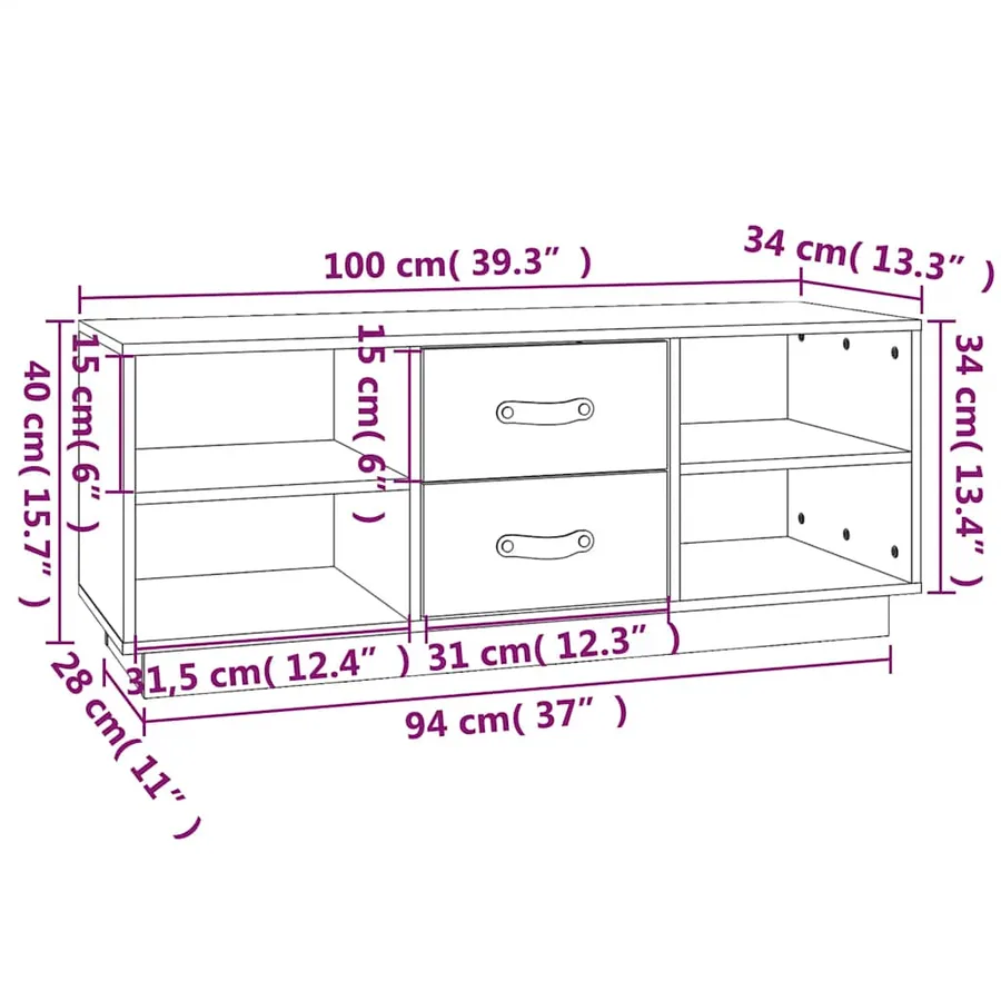 Meuble TV Noir 100x34x40 cm Bois de pin massif - 10