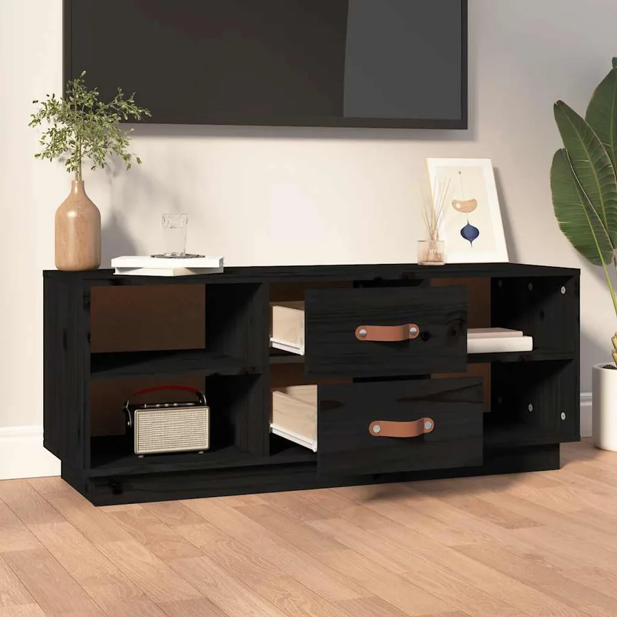 Meuble TV Noir 100x34x40 cm Bois de pin massif - 3