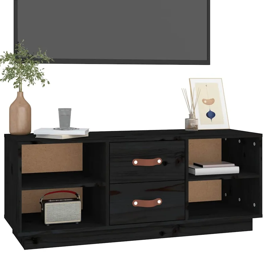 Meuble TV Noir 100x34x40 cm Bois de pin massif - 4