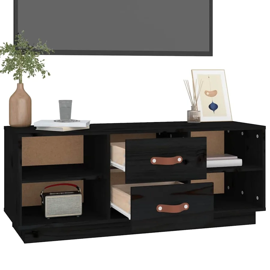Meuble TV Noir 100x34x40 cm Bois de pin massif - 5