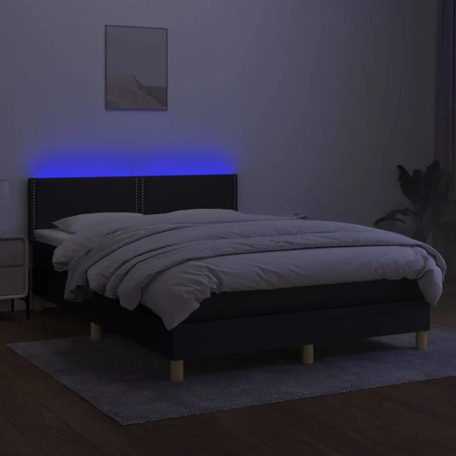 Sommier à lattes de lit avec matelas LED Noir 140x190 cm Tissu - 3
