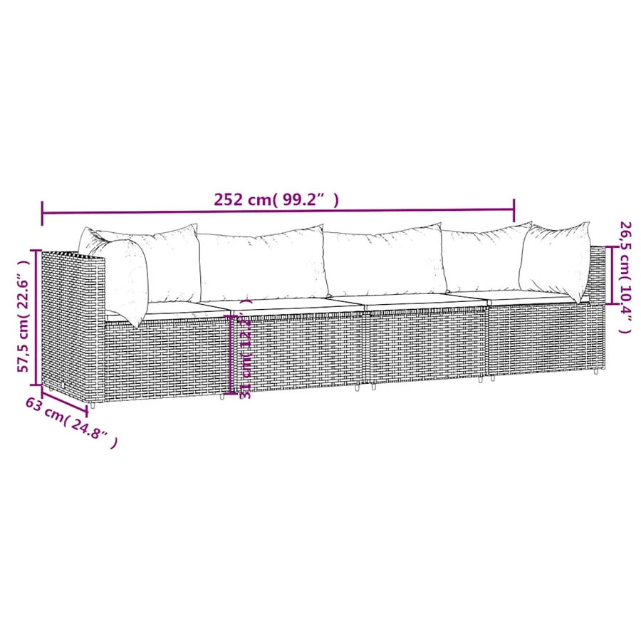 Salon de jardin 4 pcs avec coussins Gris Résine tressée - 9