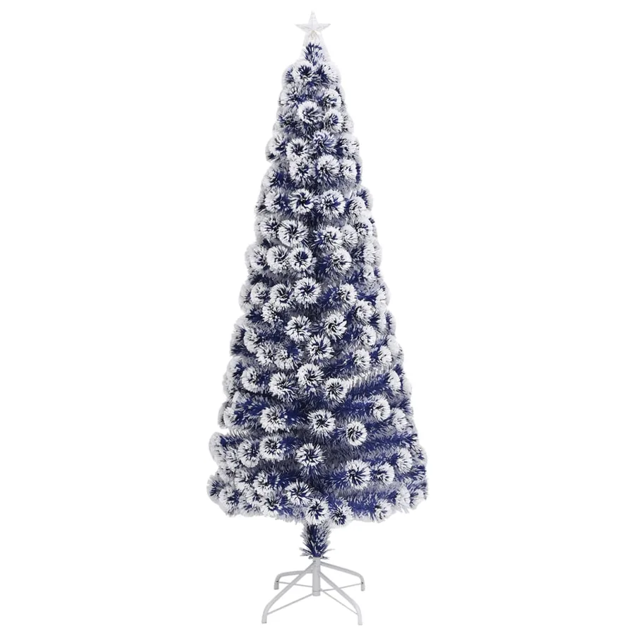 Arbre de Noël artificiel pré-éclairé blanc/bleu fibre optique - 3
