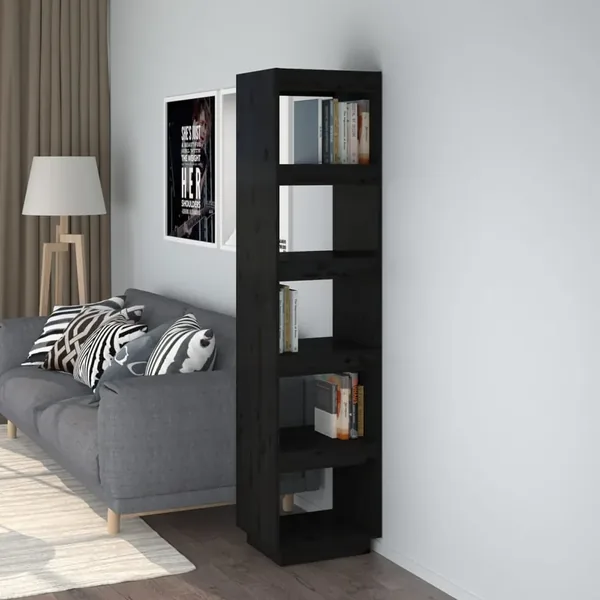 Bibliothèque/Séparateur de pièce Noir 40x35x167 cm Pin solide