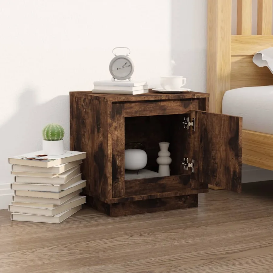 Table de chevet chêne fumé 44x35x45 cm bois d'ingénierie - 3