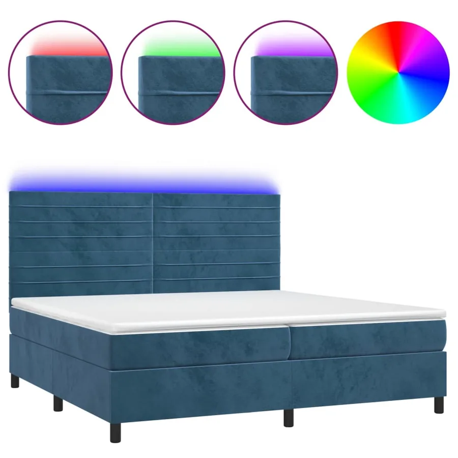 Sommier à lattes de lit avec matelas LED Bleu foncé 200x200 cm - 2