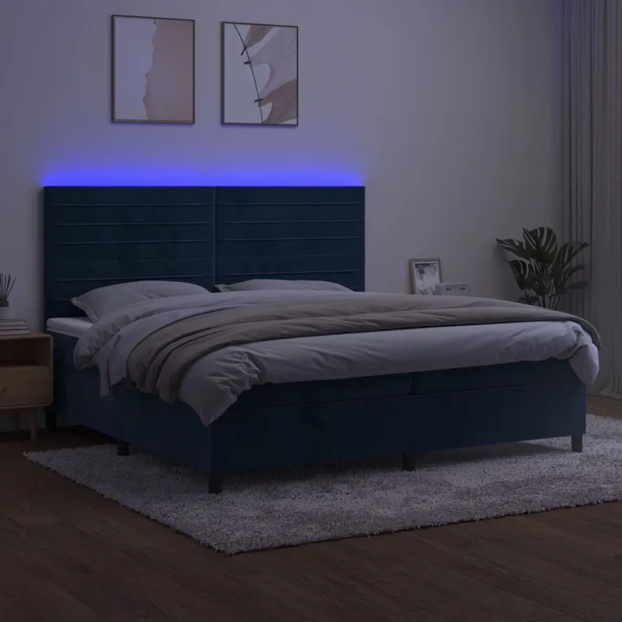 Sommier à lattes de lit avec matelas LED Bleu foncé 200x200 cm - 4
