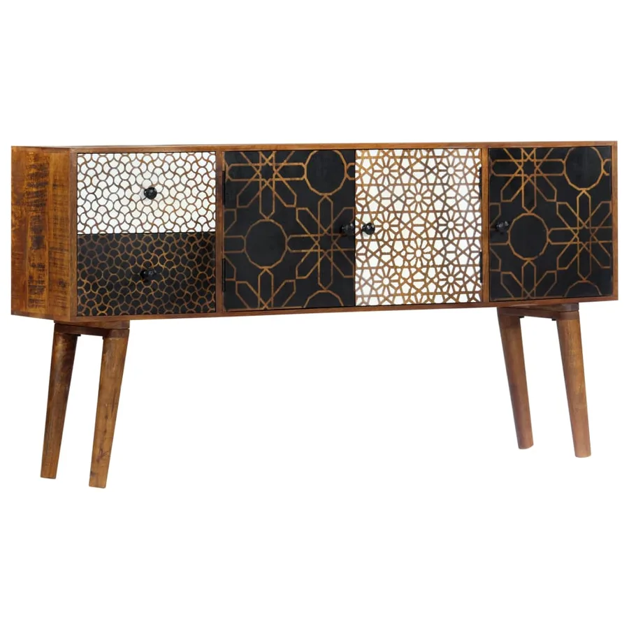 Buffet avec motif imprimé 130x30x70 cm Bois de manguier massif - 9