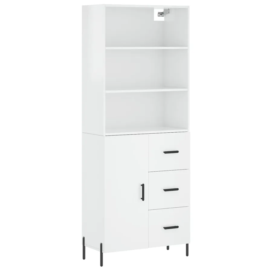 Buffet haut Blanc brillant 69,5x34x180 cm Bois d'ingénierie - 2