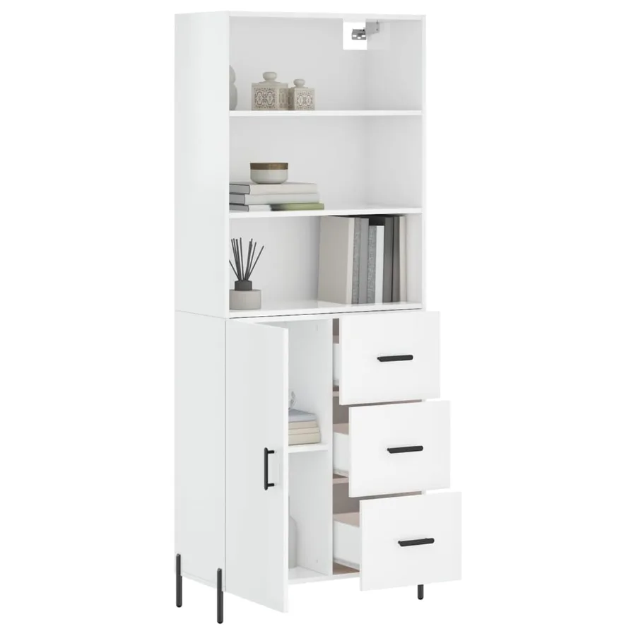Buffet haut Blanc brillant 69,5x34x180 cm Bois d'ingénierie - 3