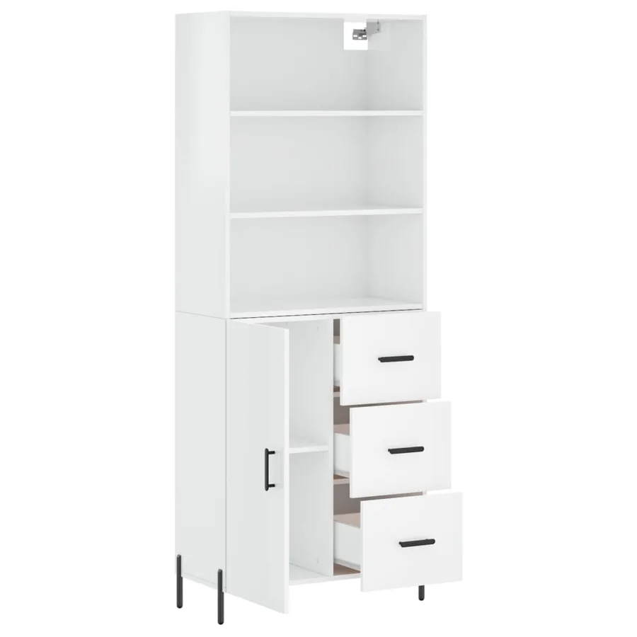 Buffet haut Blanc brillant 69,5x34x180 cm Bois d'ingénierie - 4