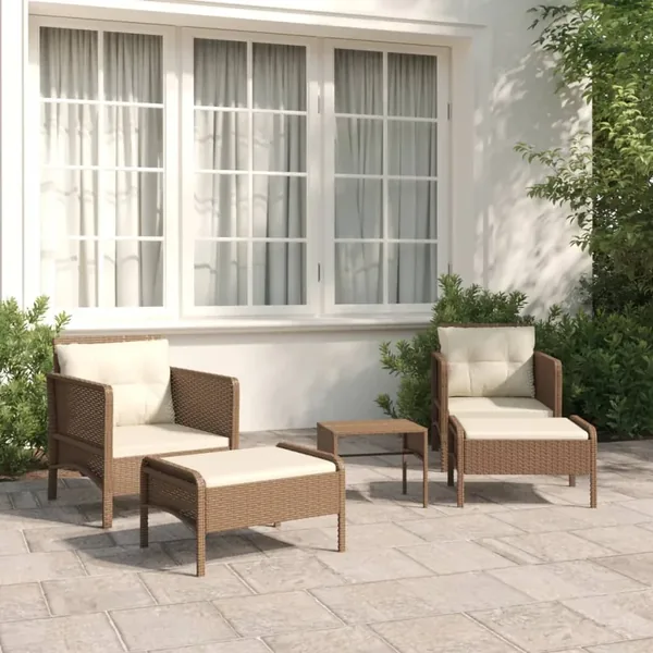Salon de jardin 5 pcs avec coussins Marron Résine tressée