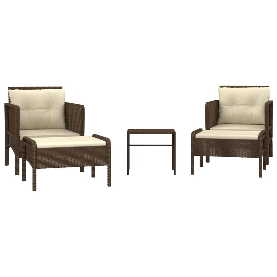 Salon de jardin 5 pcs avec coussins Marron Résine tressée - 2