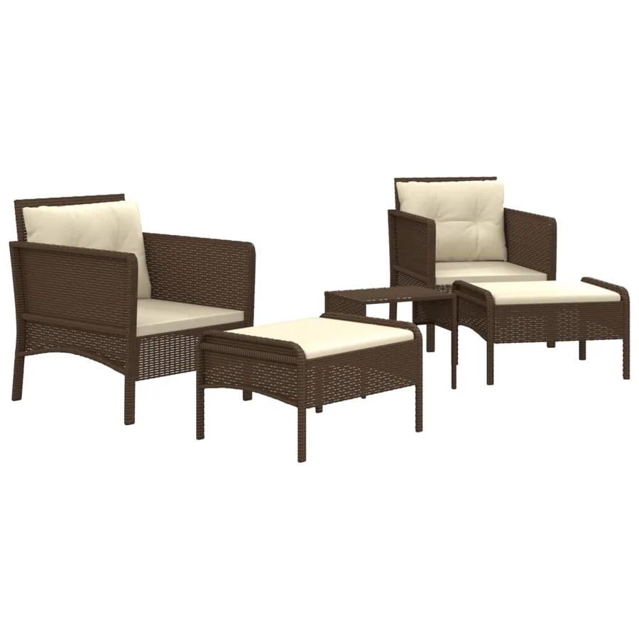 Salon de jardin 5 pcs avec coussins Marron Résine tressée - 3