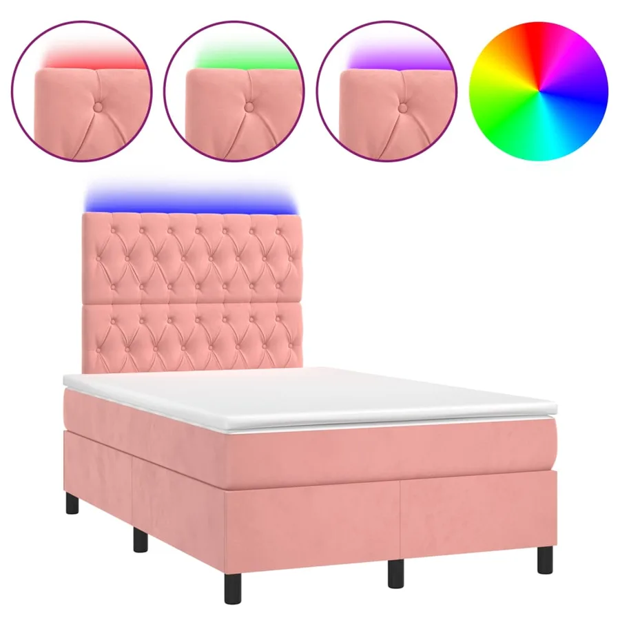 Sommier à lattes de lit matelas et LED Rose 120x200 cm Velours - 2