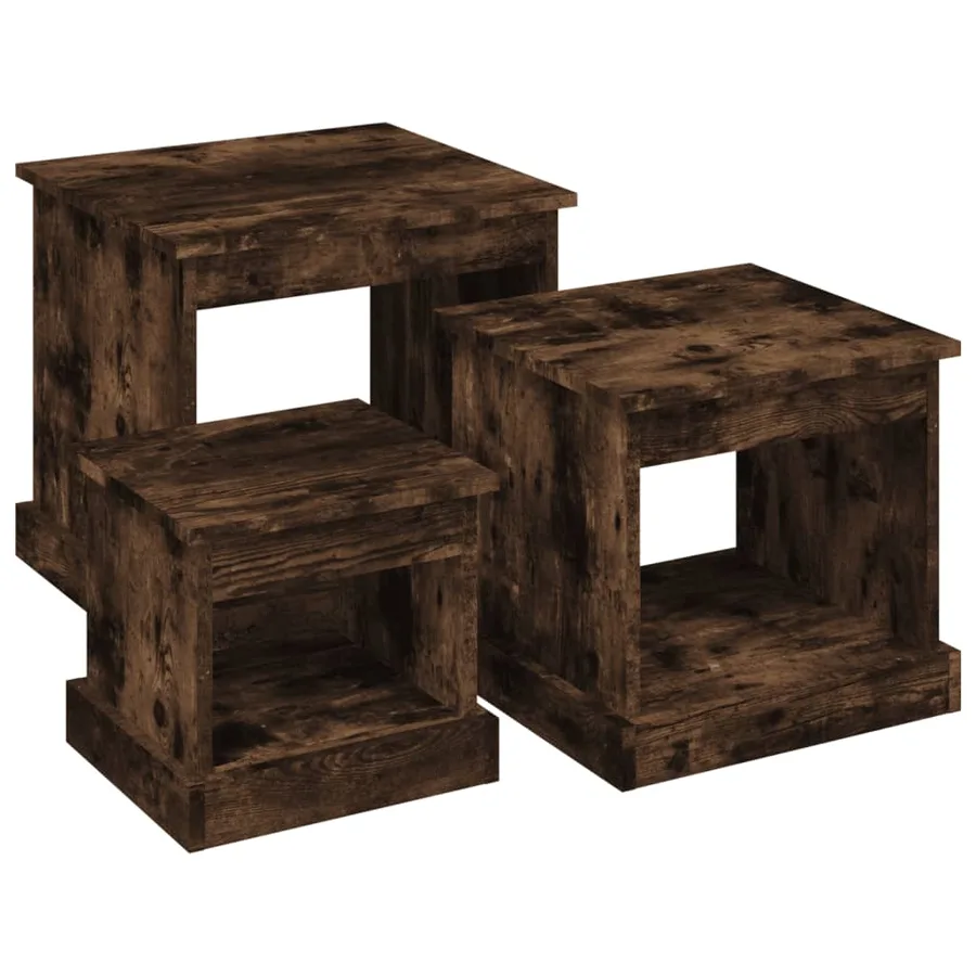 Tables basses 3 pcs chêne fumé bois d'ingénierie - 2