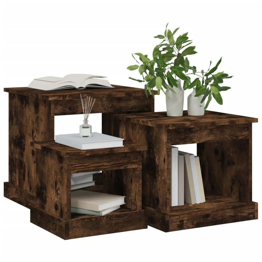 Tables basses 3 pcs chêne fumé bois d'ingénierie - 4