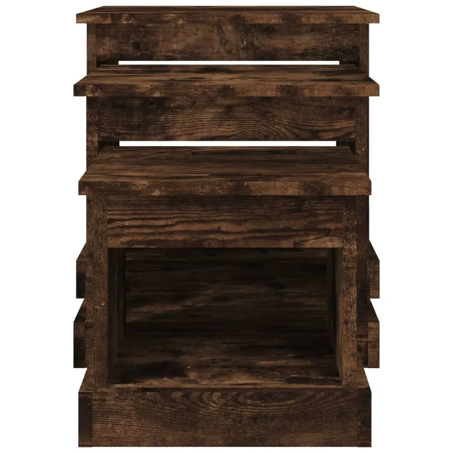 Tables basses 3 pcs chêne fumé bois d'ingénierie - 6