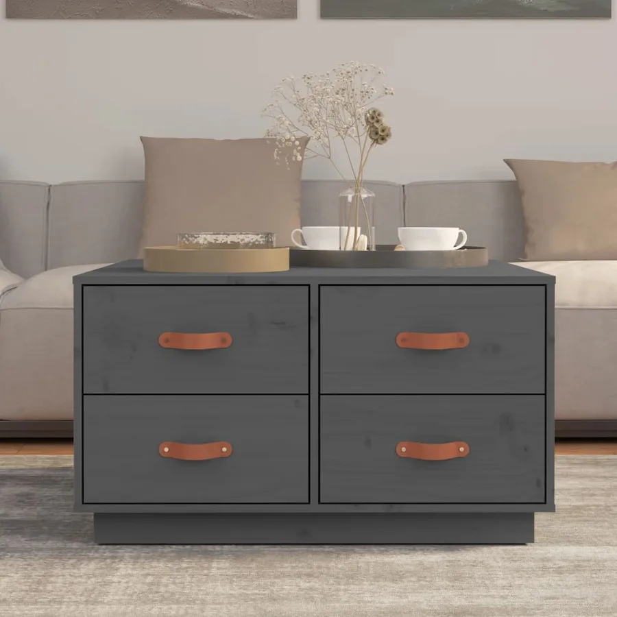Table basse Gris 80x80x45 cm Bois massif de pin - 3
