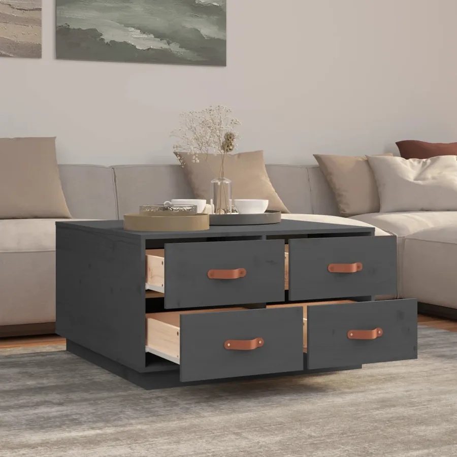 Table basse Gris 80x80x45 cm Bois massif de pin - 4