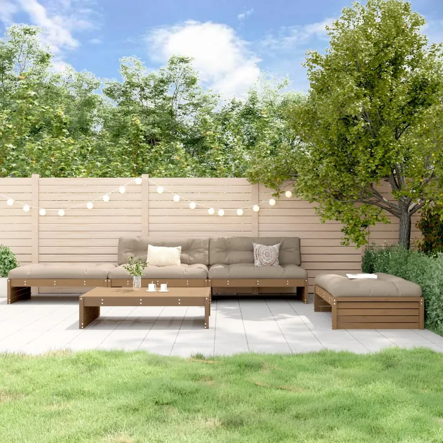 Salon de jardin 5 pcs avec coussins marron miel bois massif