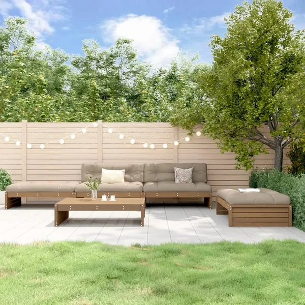 Salon de jardin 5 pcs avec coussins marron miel bois massif