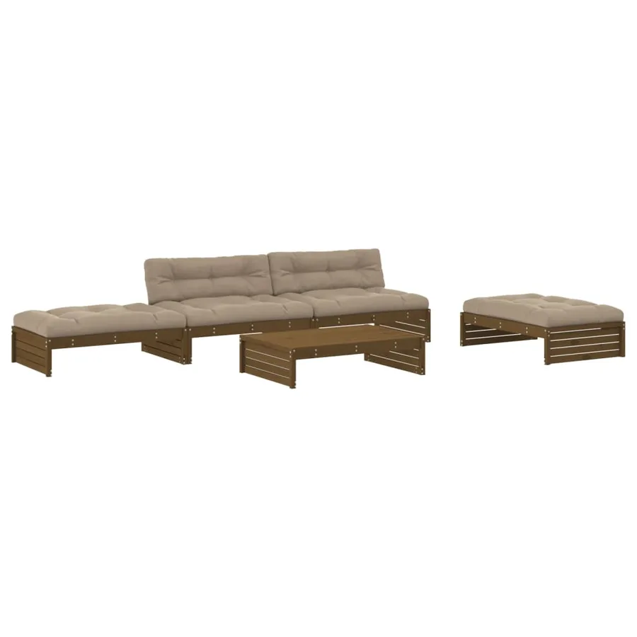 Salon de jardin 5 pcs avec coussins marron miel bois massif - 2
