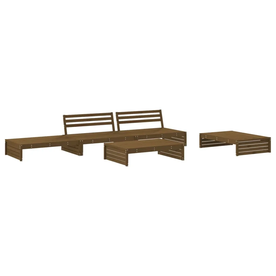 Salon de jardin 5 pcs avec coussins marron miel bois massif - 3