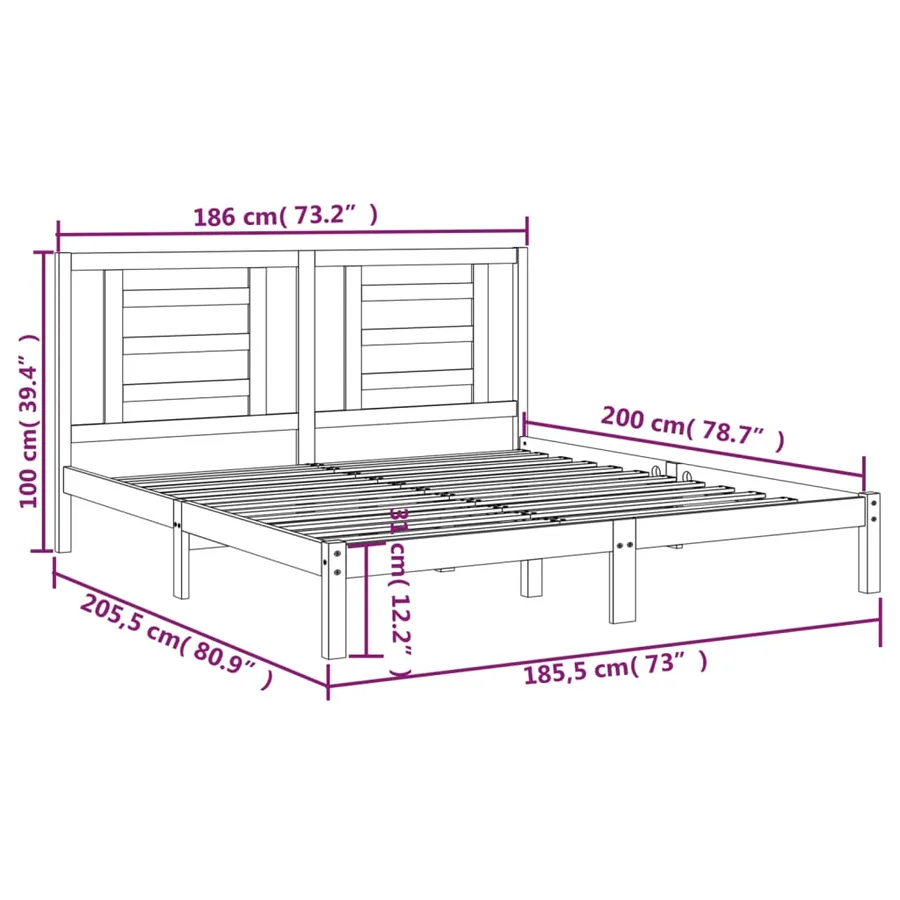 Cadre de lit sans matelas blanc 180x200 cm bois massif - 6