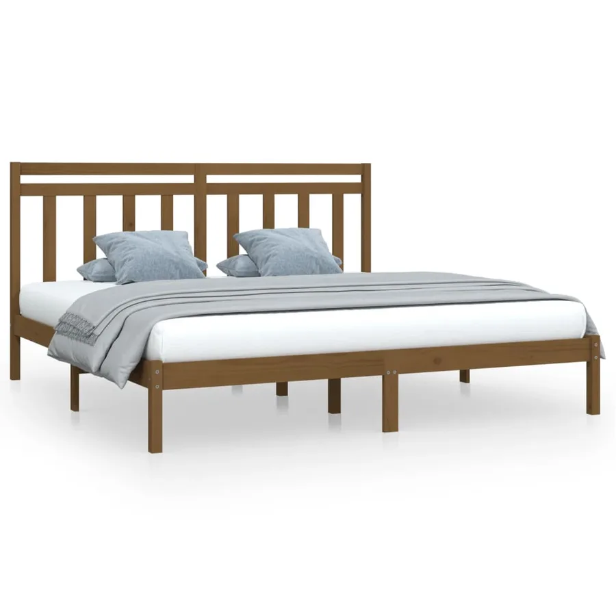 Cadre de lit sans matelas marron miel 200x200 cm bois massif - 2