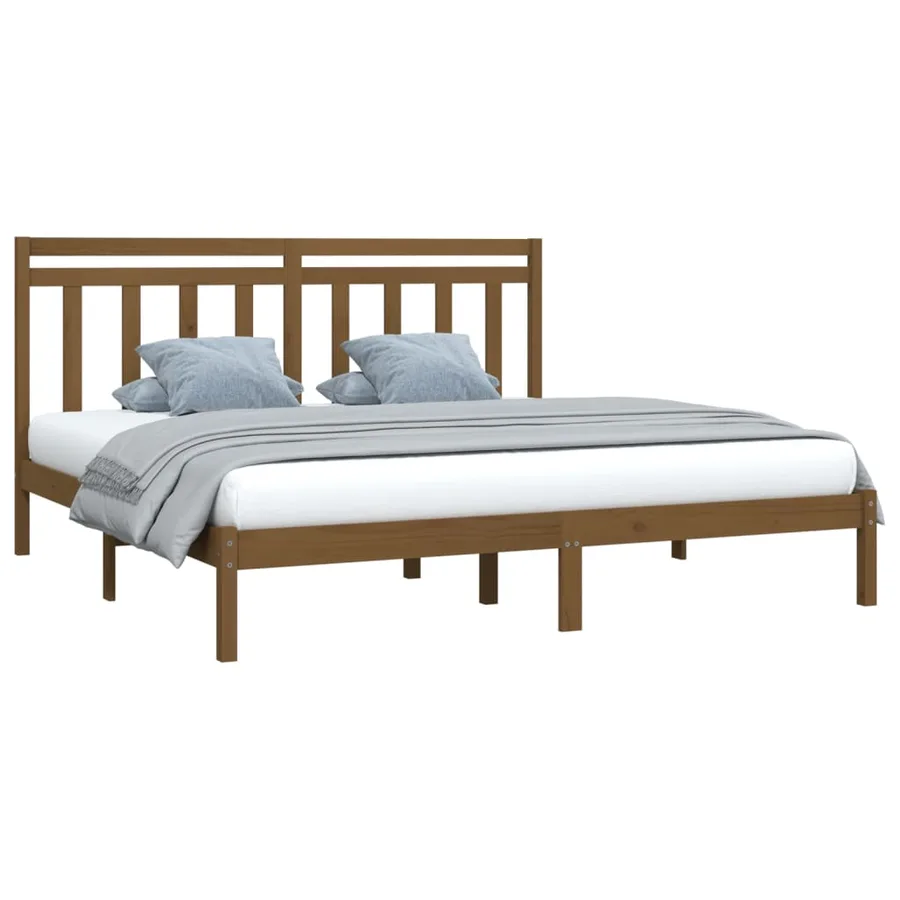 Cadre de lit sans matelas marron miel 200x200 cm bois massif - 3