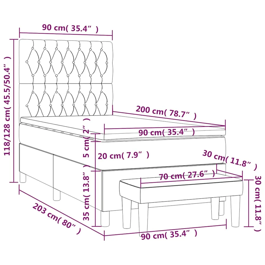 Sommier à lattes de lit avec matelas Noir 90x200 cm Tissu - 8
