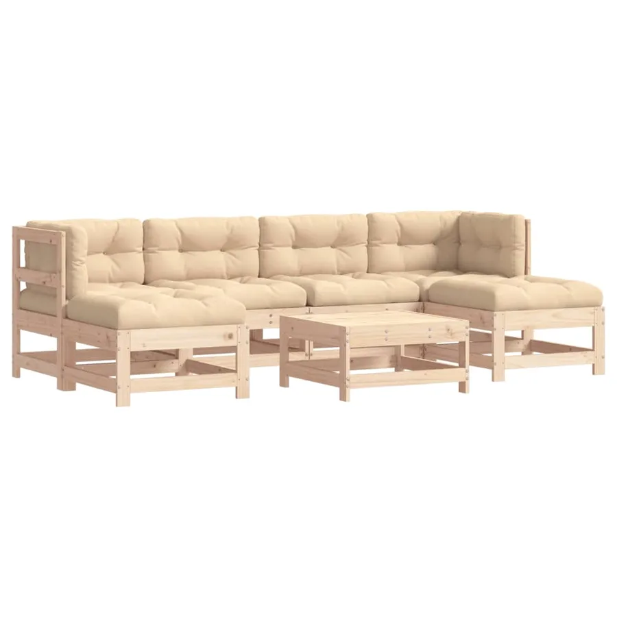Salon de jardin 7 pcs avec coussins bois massif - 2