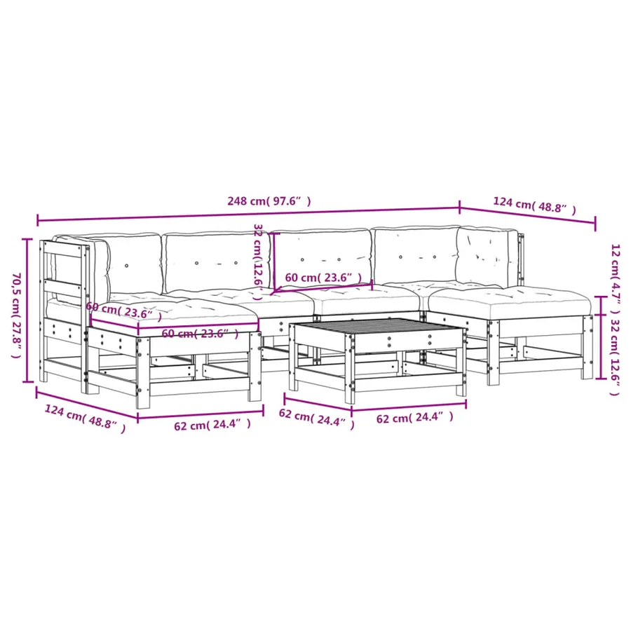 Salon de jardin 7 pcs avec coussins bois massif - 9