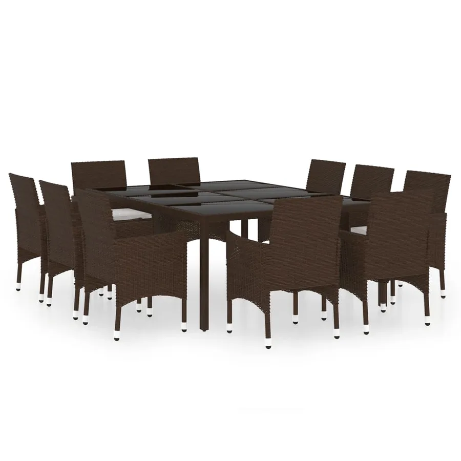 Ensemble à Manger de jardin 11pcs poly rotin bois solide brun - 2