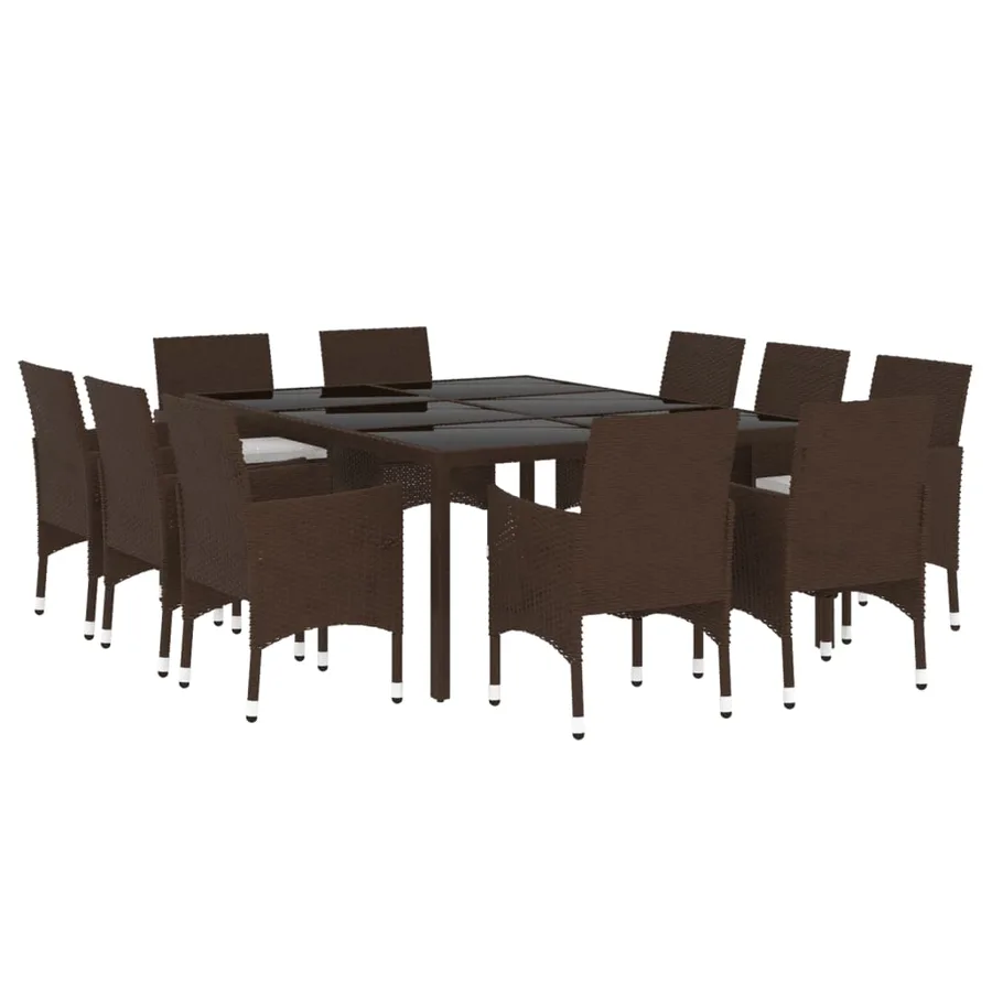 Ensemble à Manger de jardin 11pcs poly rotin bois solide brun - 3