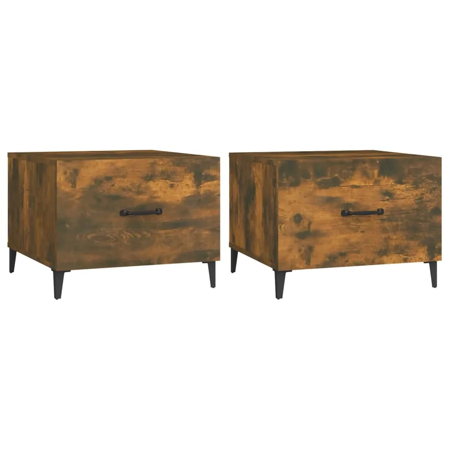 Tables basses avec pieds en métal 2 pcs Chêne fumé 50x50x40 cm - 2